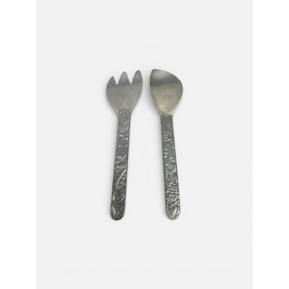 Wilton Armetale Salad Servers Fork & Spoon Set Utensils Fruit Design
